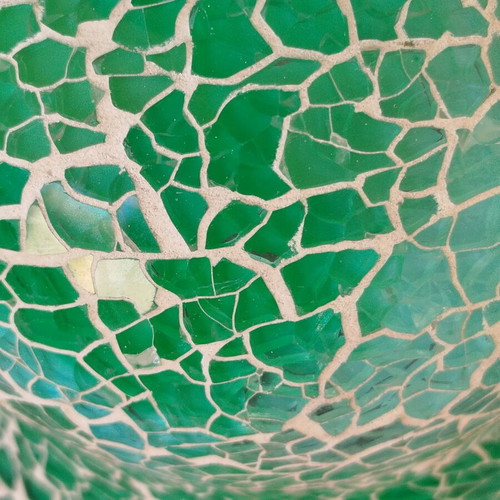 Glass mosaic candle holder new in green and light blue