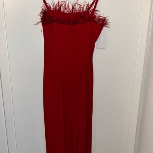 Matis midi dress new, red with natural feathers, size S