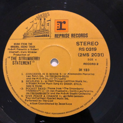 Δίσκος βινυλίου Original Soundtrack The Strawberry Statement μεταχειρισμένος, rock