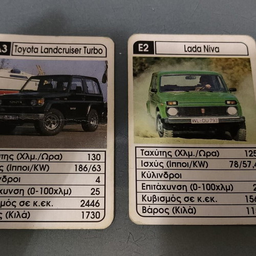 Mika Yperatou collectible cards Toyota Landcruiser Turbo and Lada Niva like new